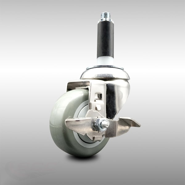 Service Caster 3 Inch 316SS Gray Polyurethane Swivel 3/4 Inch Expanding Stem Caster Brake SCC-SS316EX20S314-PPUB-TLB-34 - main